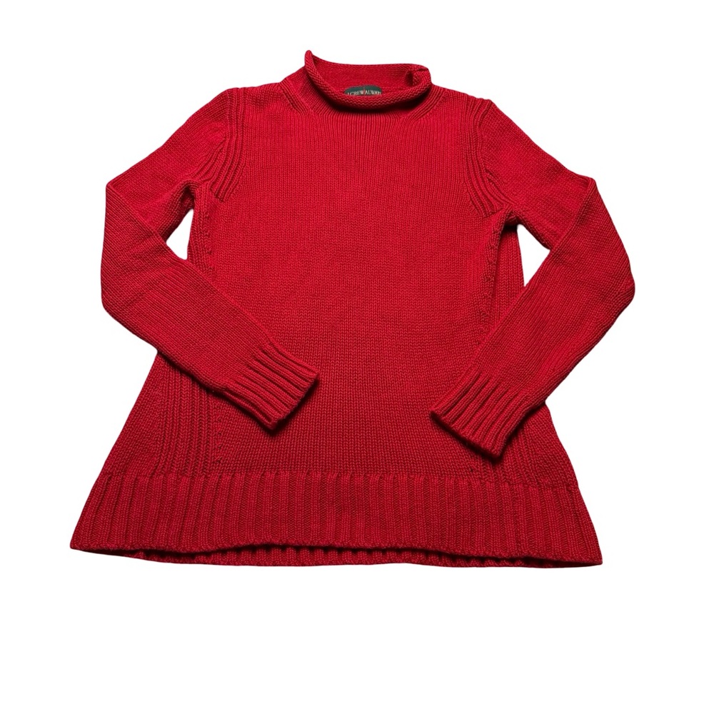 ✨🧶 Vintage J. CREW Roll Neck Knit Sweater Red Cotton Pullover Women’s Size S 🧶✨